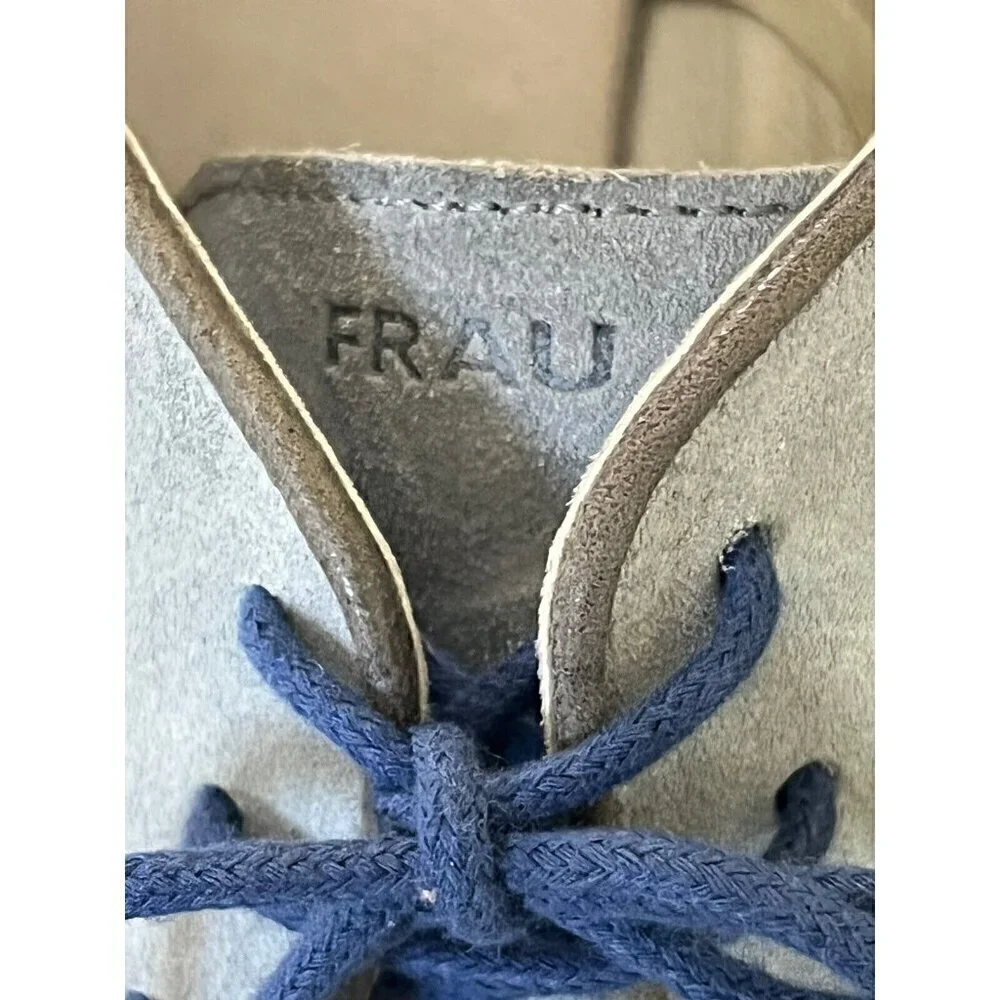 Frau Men’s 39 US Sz 6  Gray Suede Derby Lace Up Shoes Blue Eco Soles and Laces